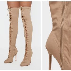 PLT Tan Thigh High lace up Boots